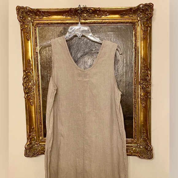 FLAX 100% Linen Long Dress w Textured Linen Panel - Picture 5 of 9